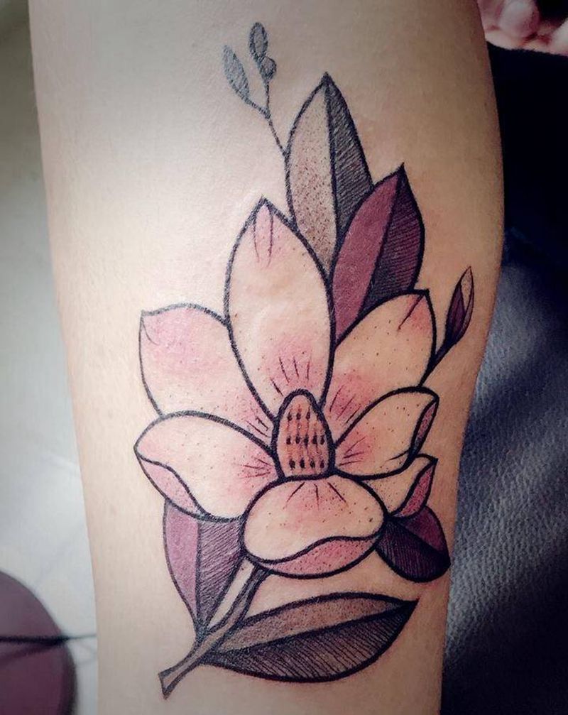 花儿纹身图片_腿部水彩纹身图案