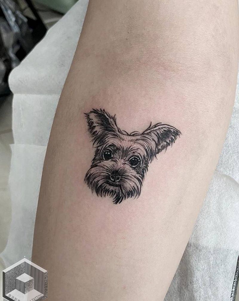 小清新狗子纹身图片_手臂纹身图案