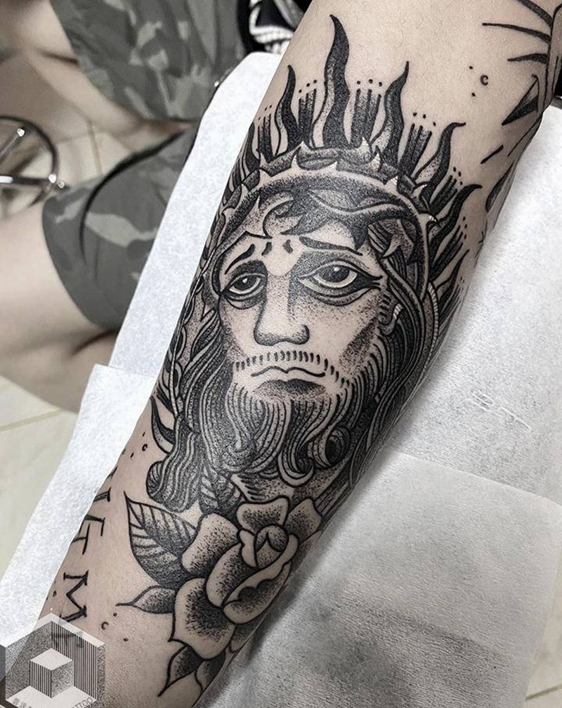 school耶稣纹身图片_Old School纹身图案