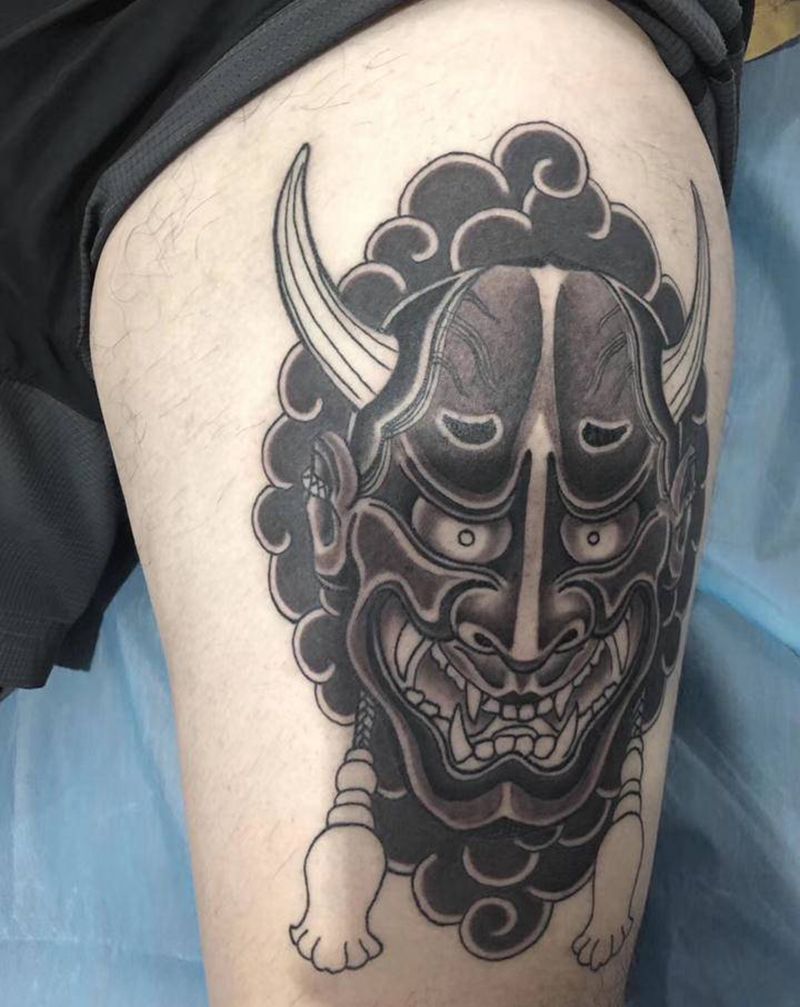 日式般若 （未完成）纹身图片_腿部老传统纹身图案