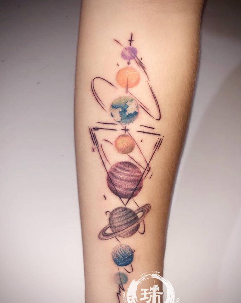 八大行星纹身纹身图片_手臂水墨水彩纹身图案