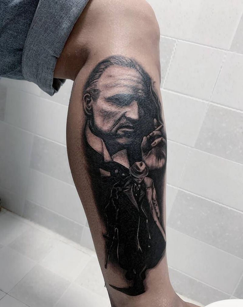 教父纹身图片_腿部欧美写实纹身图案