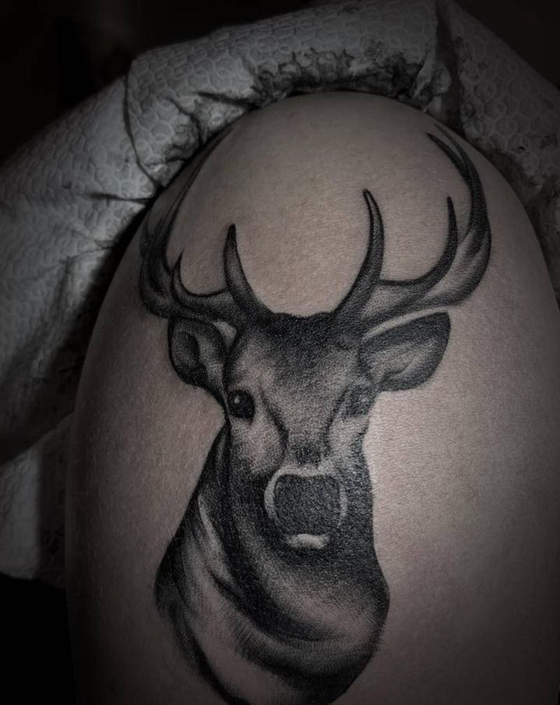 鹿纹身图片_手臂水墨纹身图案