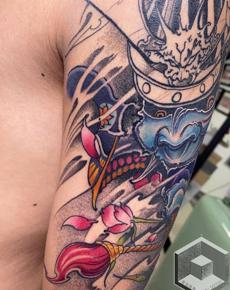 新传统鬼武士纹身图片_手臂新传统纹身图案