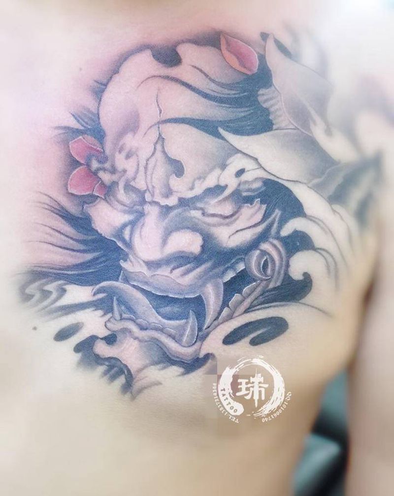 般若纹身图片_新传统水墨纹身图案