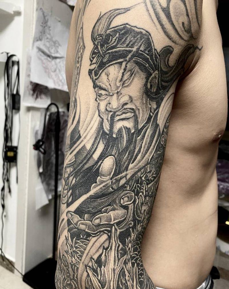 七分袖关羽纹身图片_手臂新传统欧美写实纹身图案