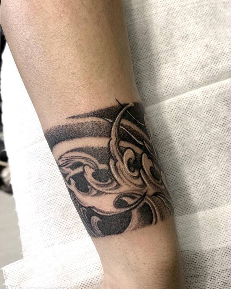 传统浪花臂环纹身图片_手臂新传统老传统纹身图案