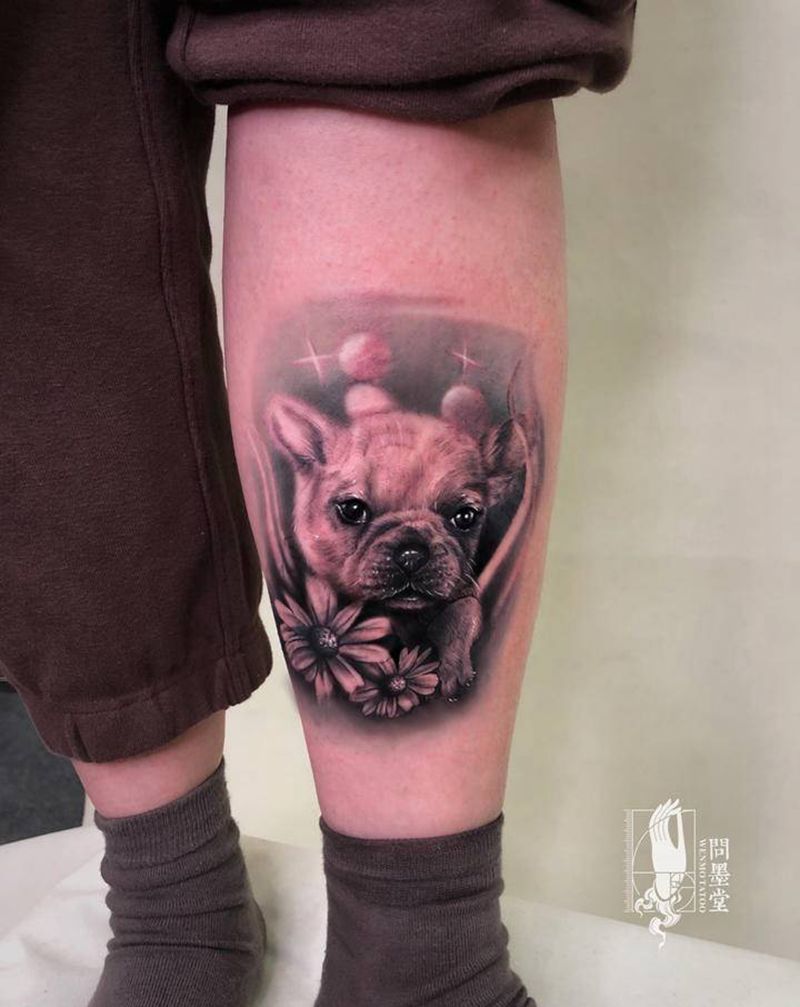 纪汉堡纹身图片_腿部欧美写实纹身图案