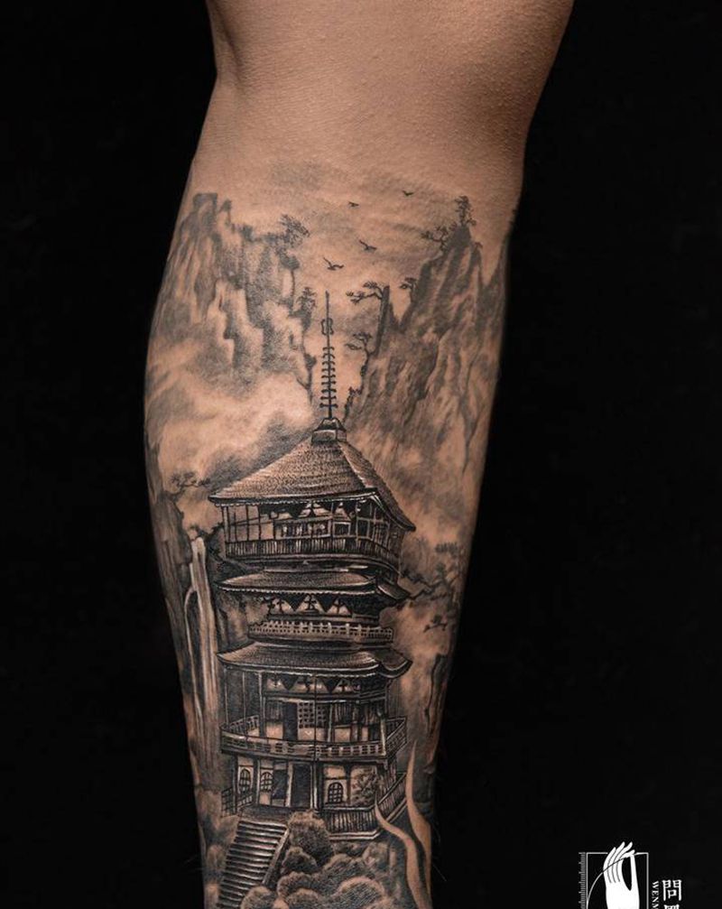 佛法之地纹身图片_腿部新传统纹身图案