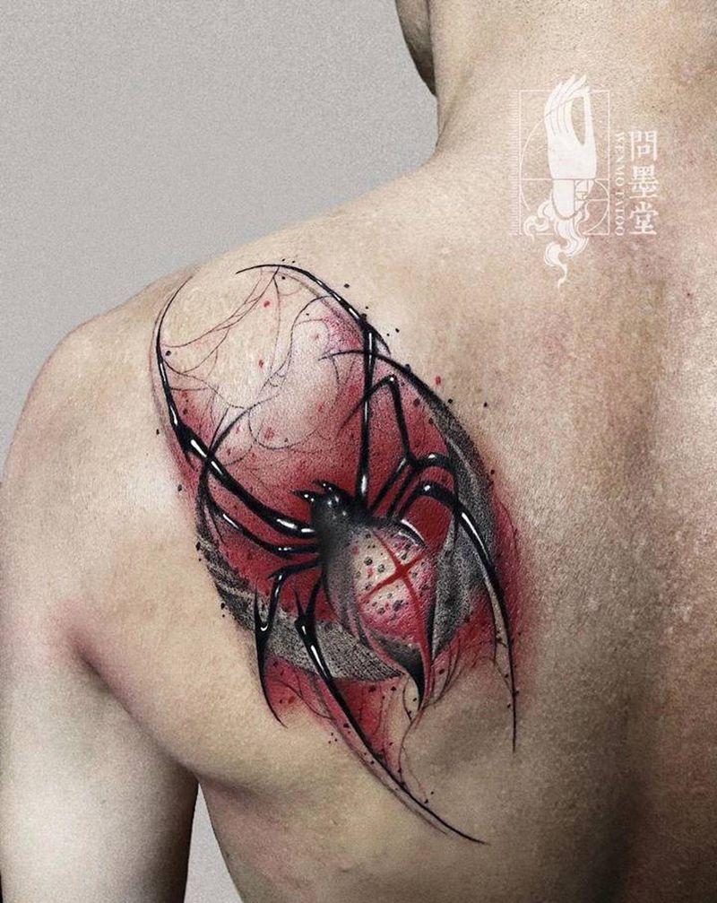 嗜血蜘蛛纹身图片_肩部暗黑纹身图案