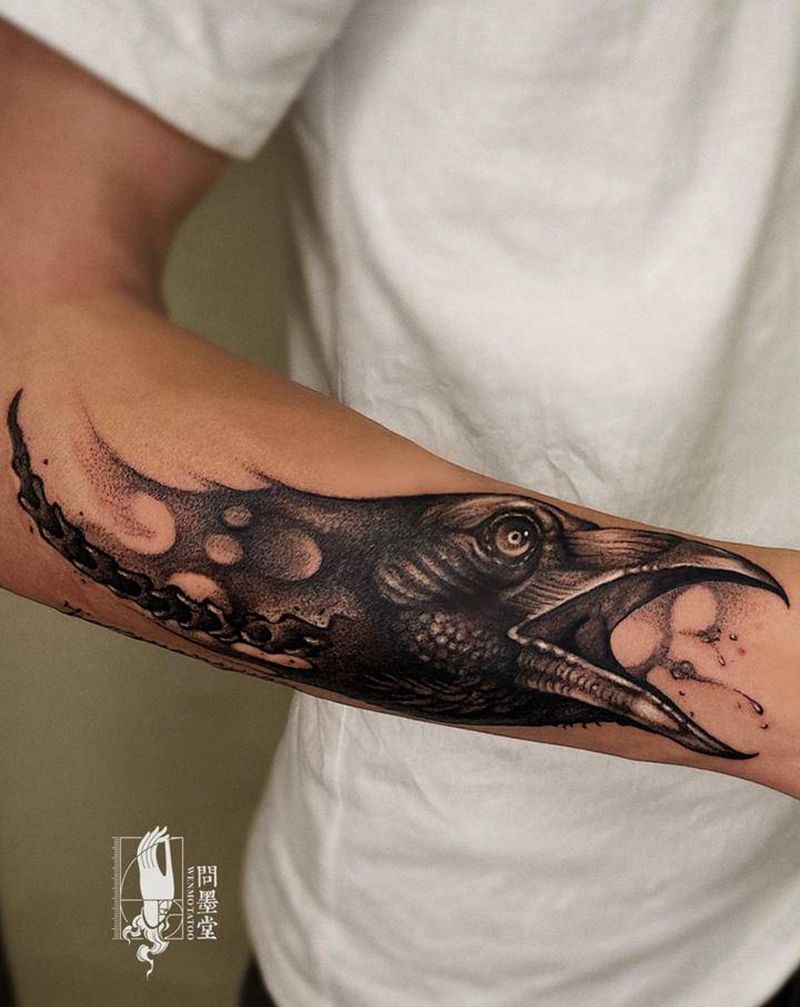 乌鸦纹身图片_手臂暗黑纹身图案