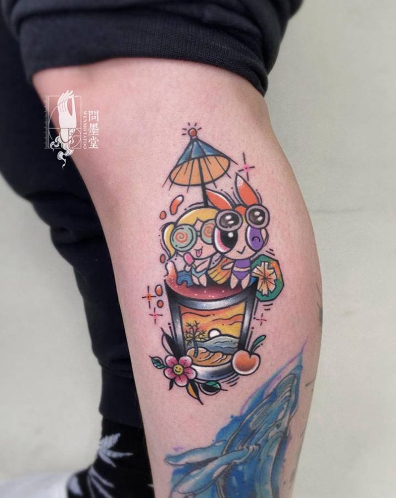 飞天小女警纹身图片_腿部Old School纹身图案