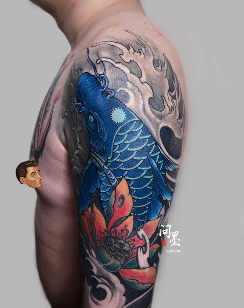 鲤鱼遮盖修改纹身图片_手臂新传统纹身图案