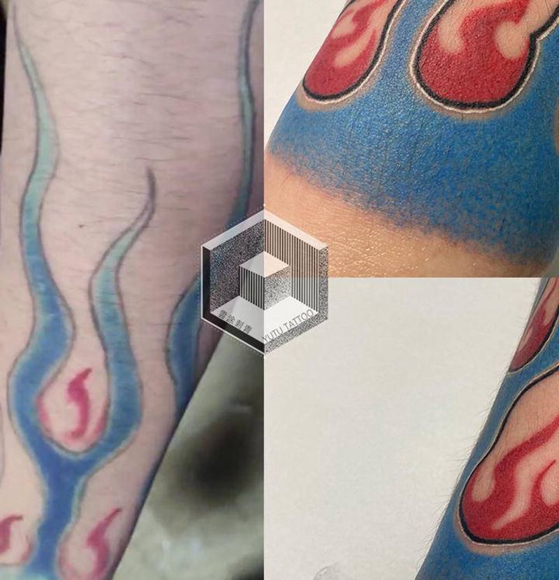 旧纹身翻新纹身图片_手臂点刺New School纹身图案