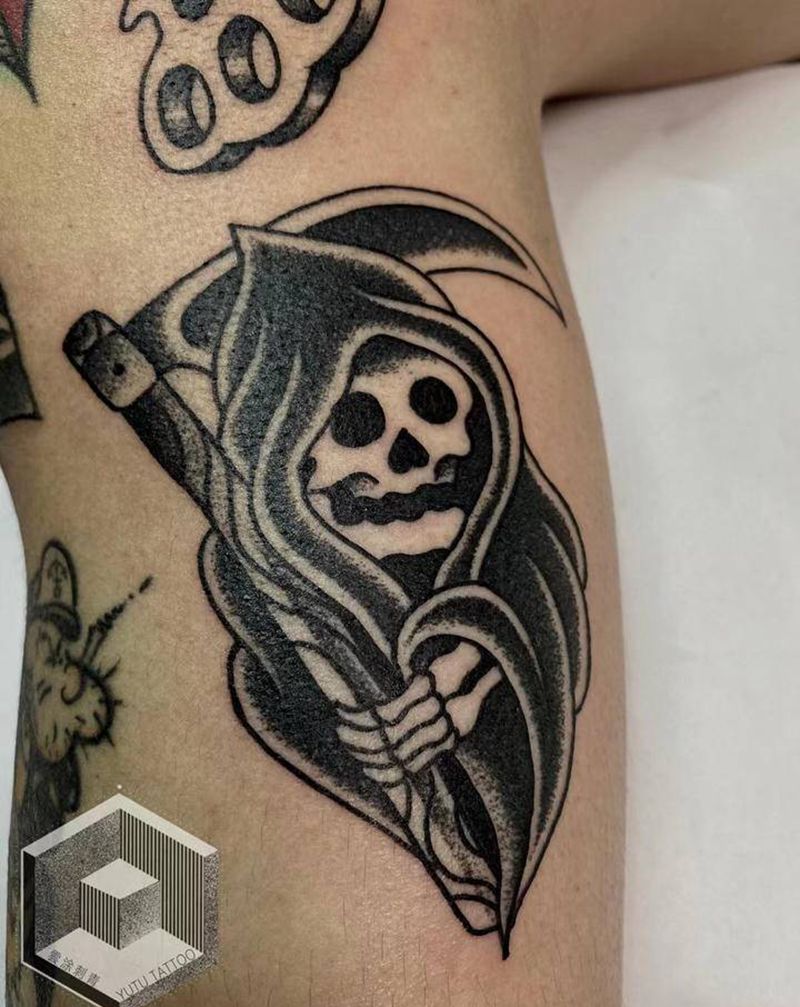 死神纹身图片_Old School点刺纹身图案