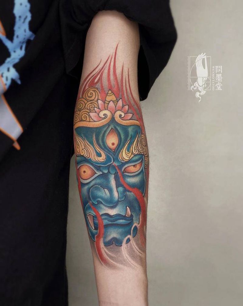 不动明王纹身图片_手臂新传统纹身图案