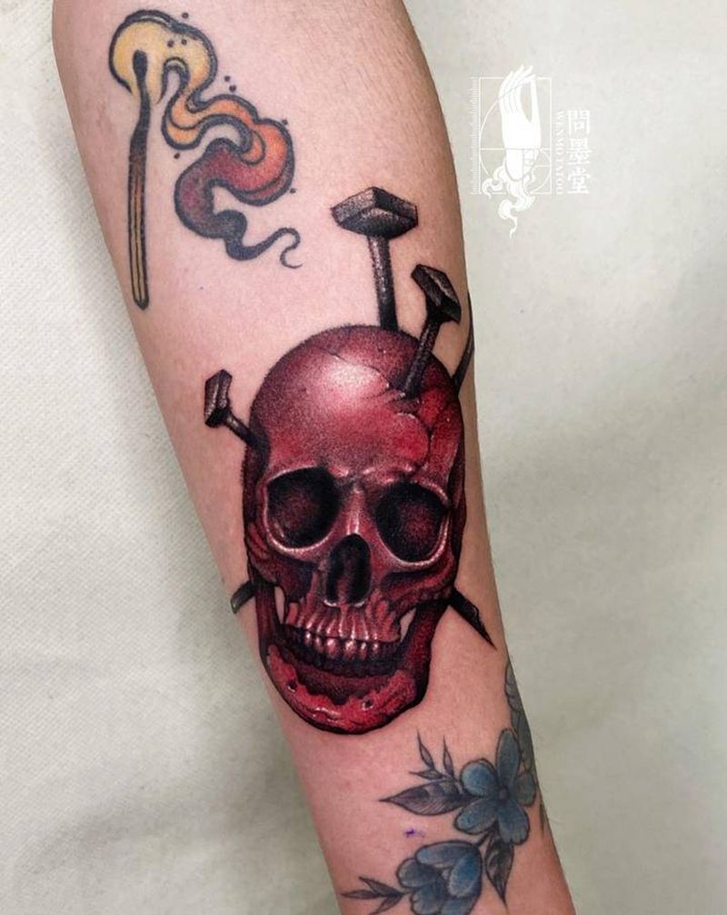 红骷髅纹身图片_手臂暗黑纹身图案