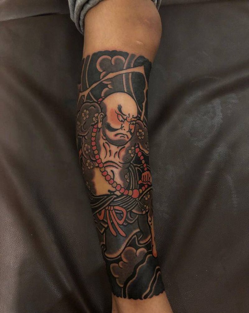 老传统包小腿纹身图片_腿部老传统纹身图案