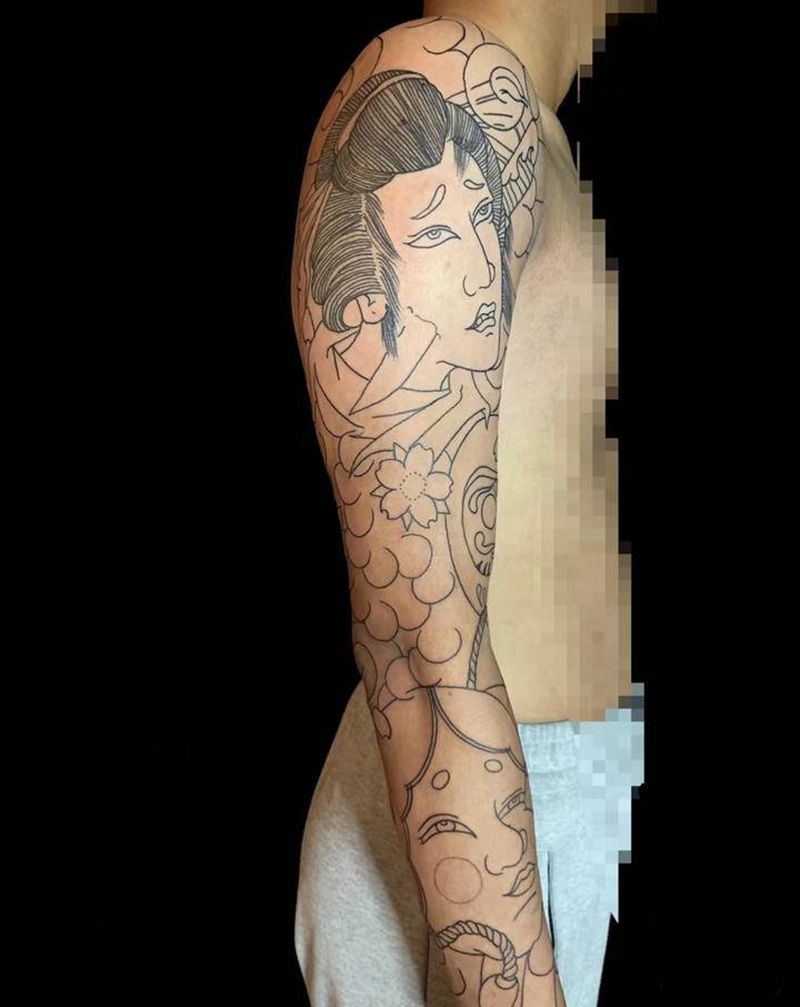 阿勇割线纹身图片_老传统纹身图案