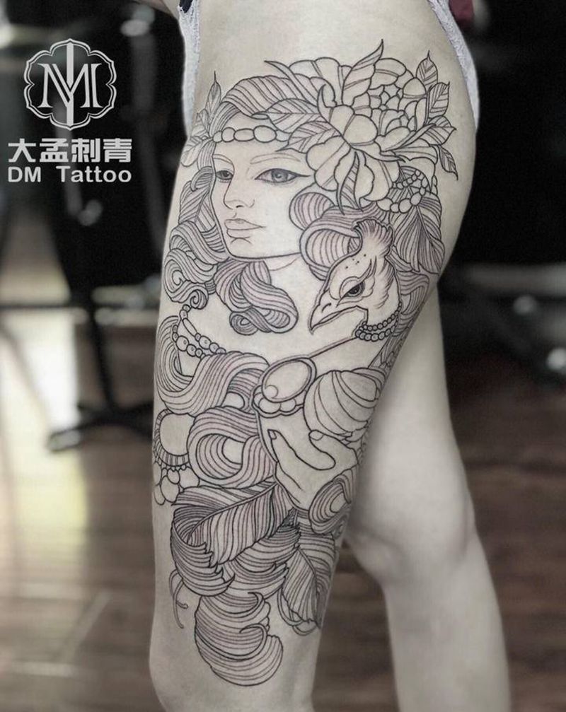 美女纹身图片_腿部New School纹身图案