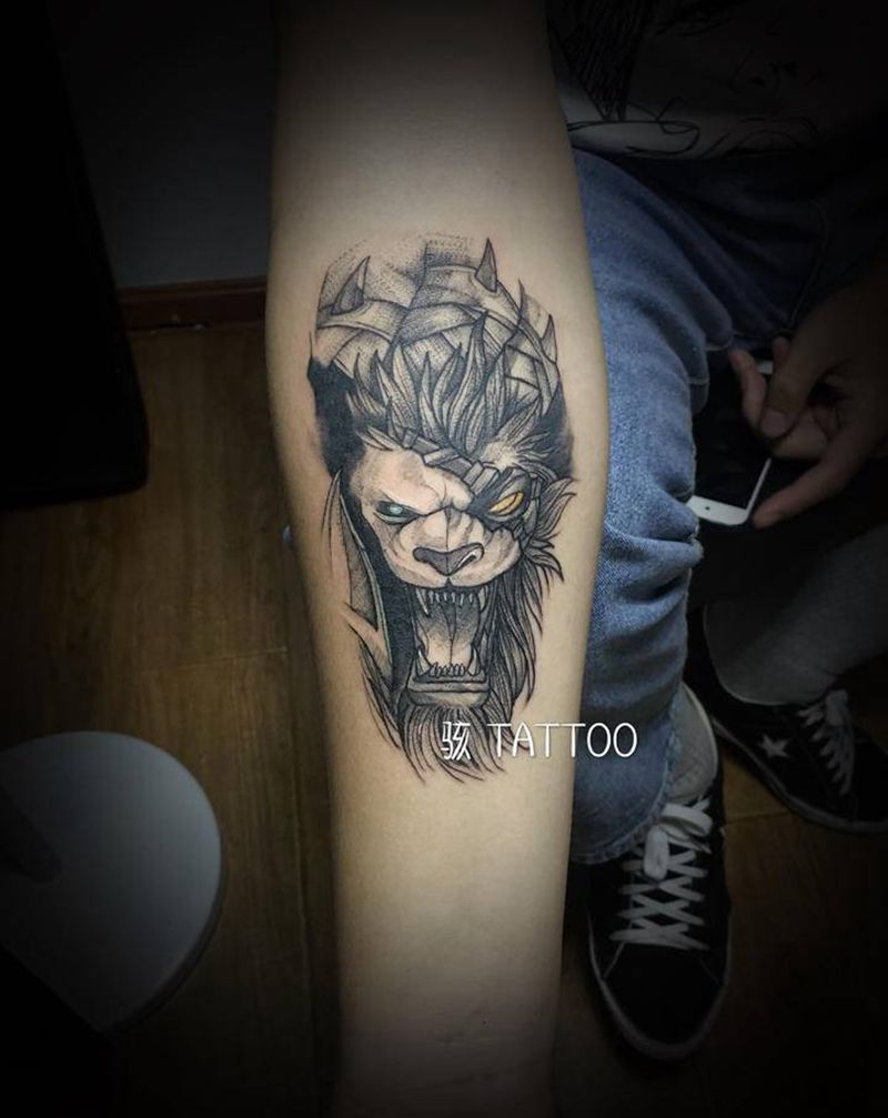 客人带图纹身图片_手臂点刺lol纹身图案