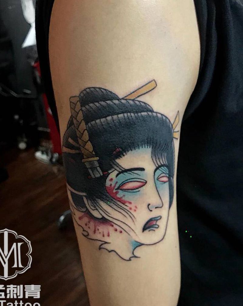 生首纹身图片_手臂老传统纹身图案