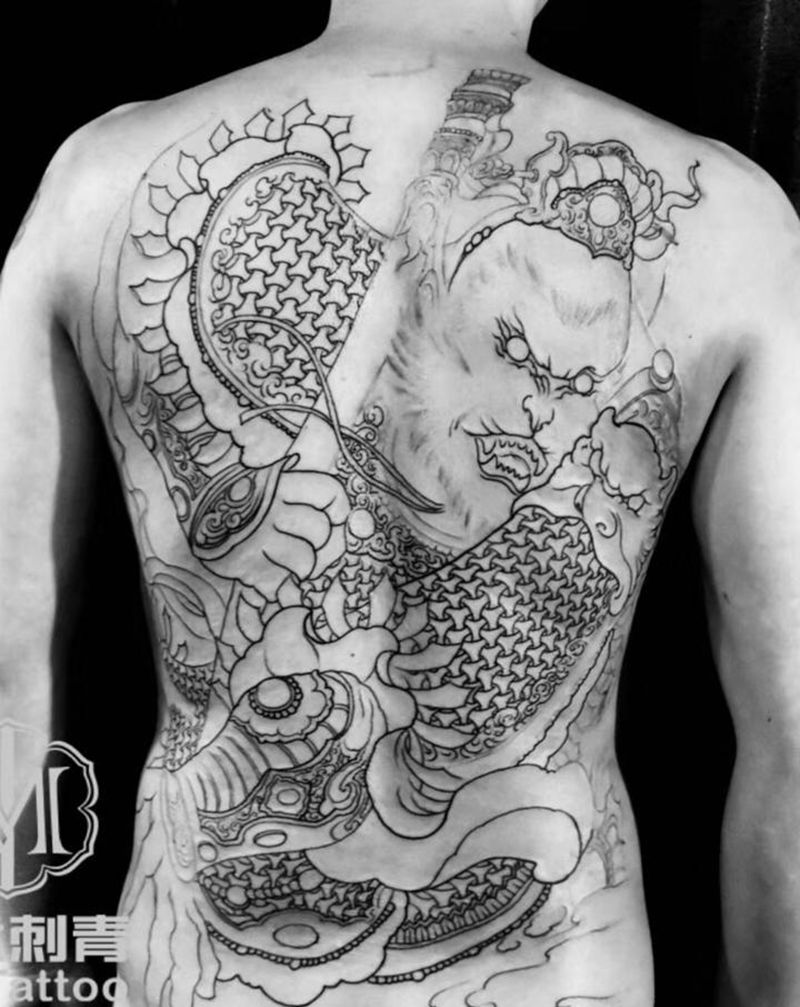 孙悟空纹身图片_背部新传统纹身图案