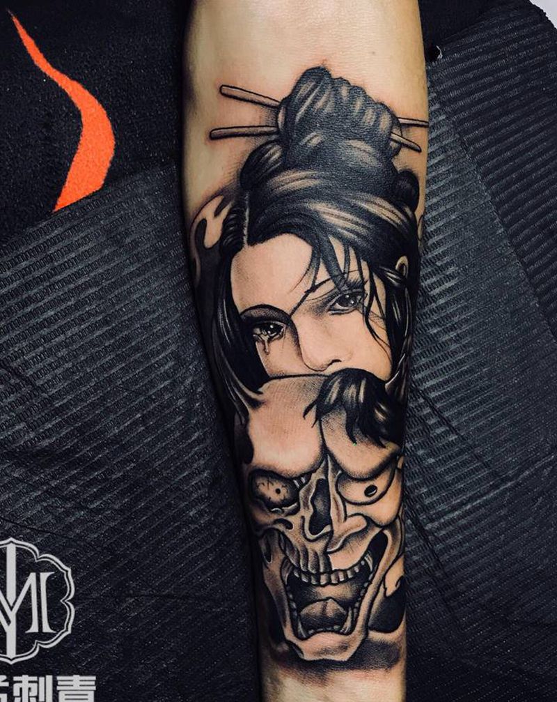 艺妓般若纹身图片_手臂新传统纹身图案