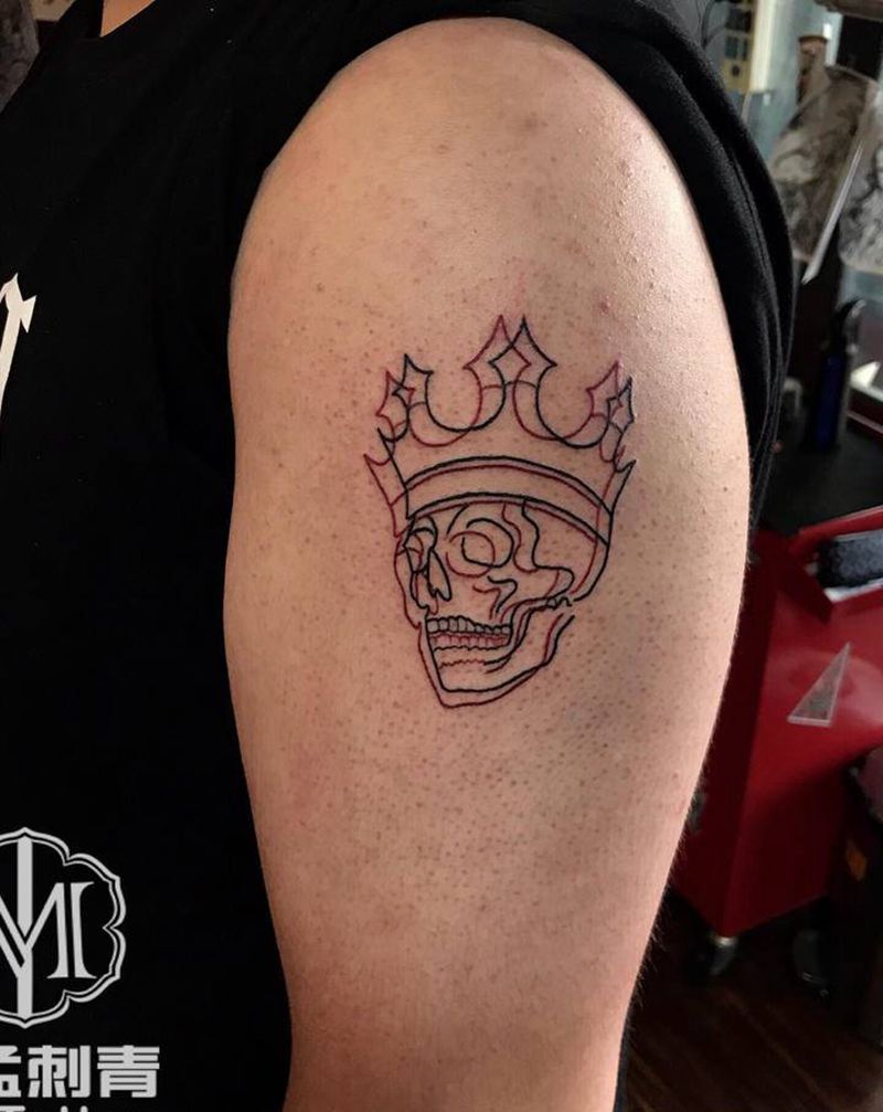 重影骷髅纹身图片_手臂几何纹身图案