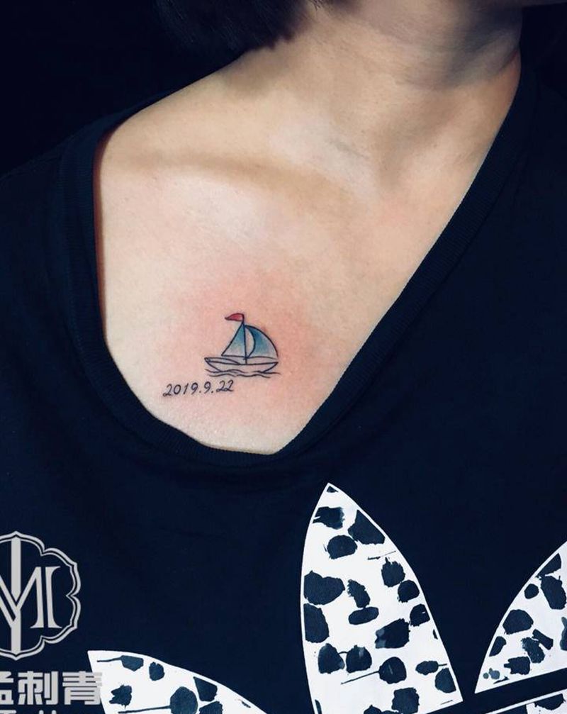 小帆船纹身图片_肩部小清新纹身图案