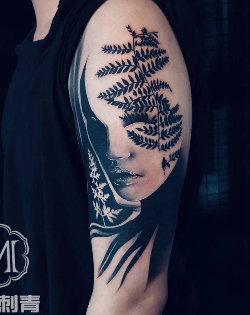 抽象人脸纹身图片_手臂欧美写实纹身图案