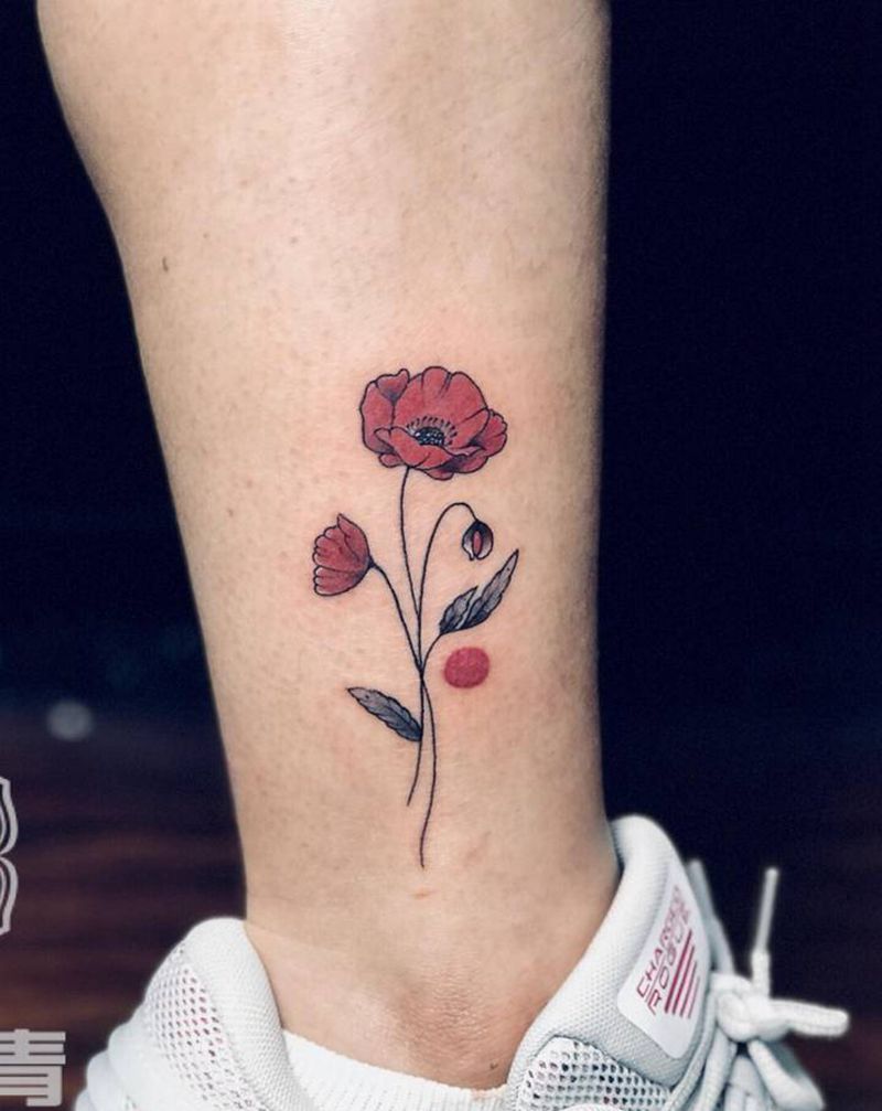 花纹身图片_腿部水彩纹身图案