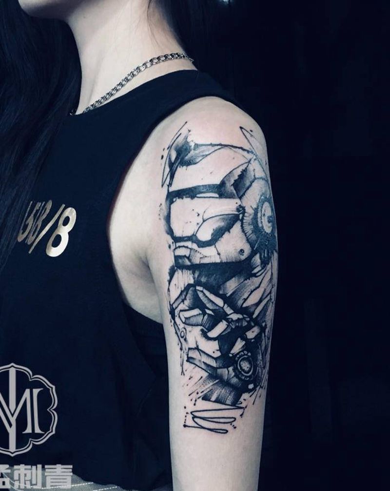 钢铁侠纹身图片_手臂几何纹身图案