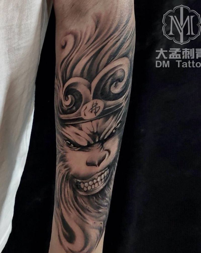 斗战胜佛纹身图片_手臂新传统欧美写实纹身图案