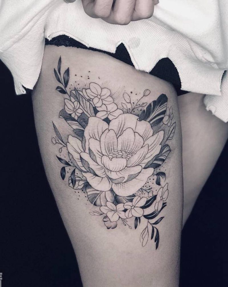 素花纹身图片_腿部纹身图案