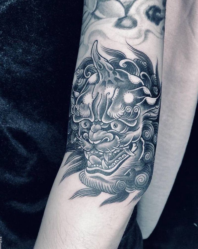 唐狮纹身图片_手臂新传统纹身图案