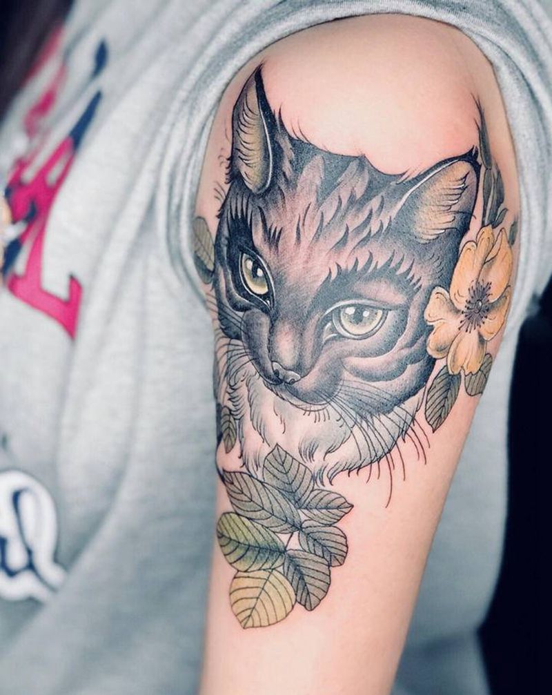 猫咪纹身图片_手臂New School纹身图案