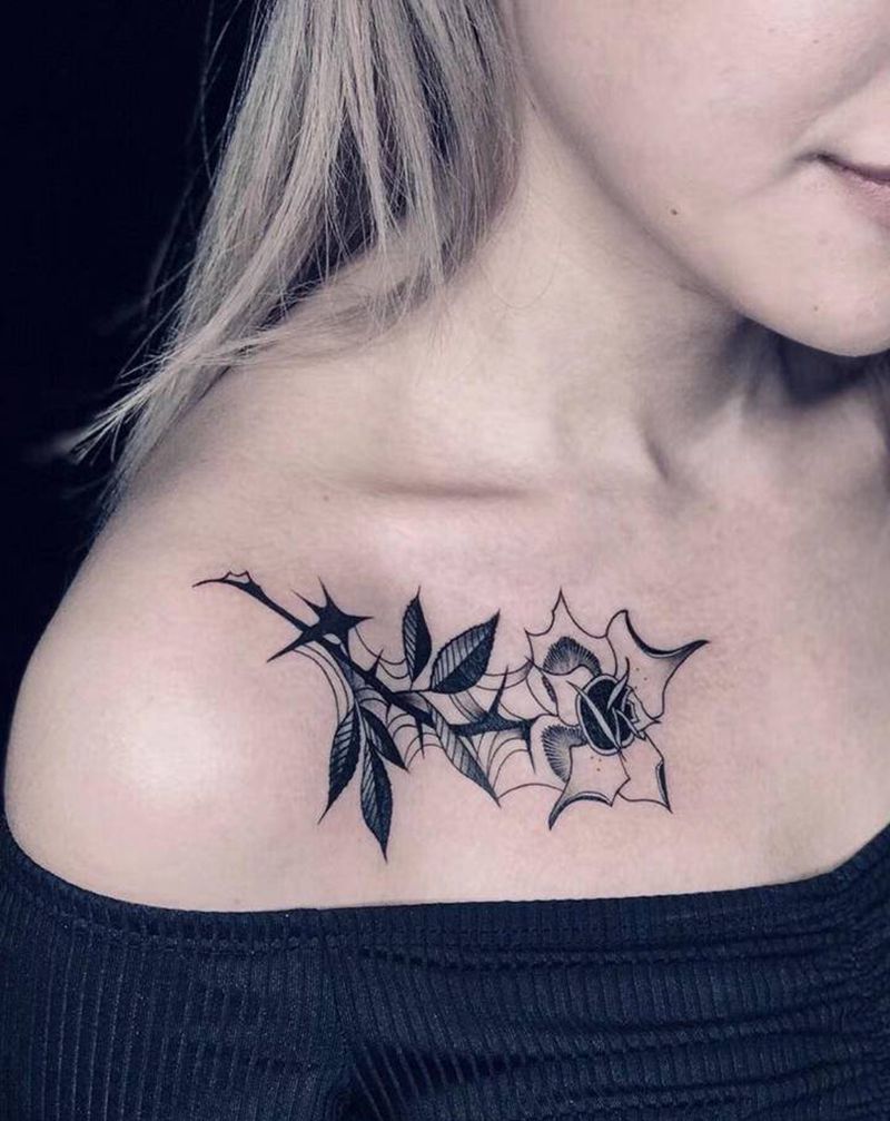 花纹身图片_肩部Old School纹身图案