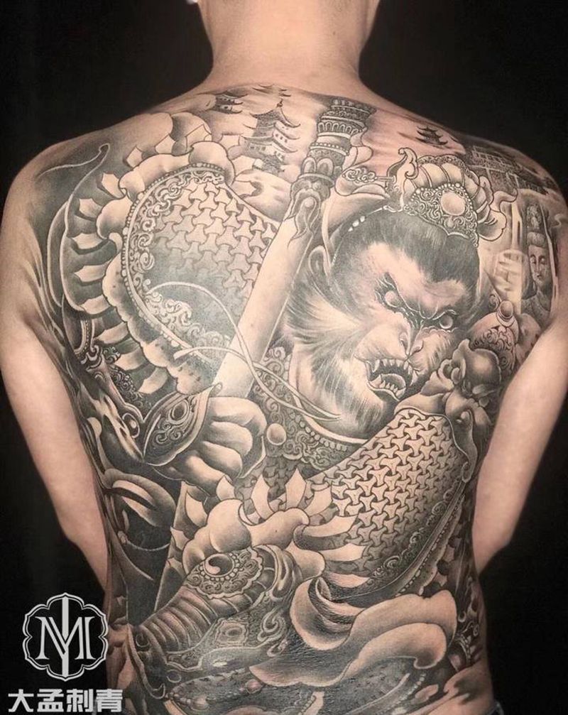 满背孙悟空纹身图片_背部新传统纹身图案