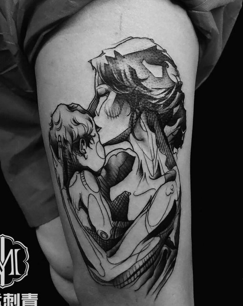 母爱纹身图片_腿部几何纹身图案