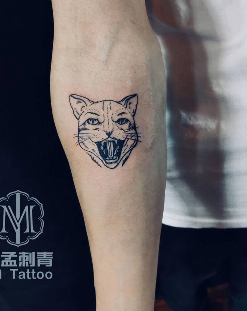 猫咪纹身图片_手臂几何纹身图案
