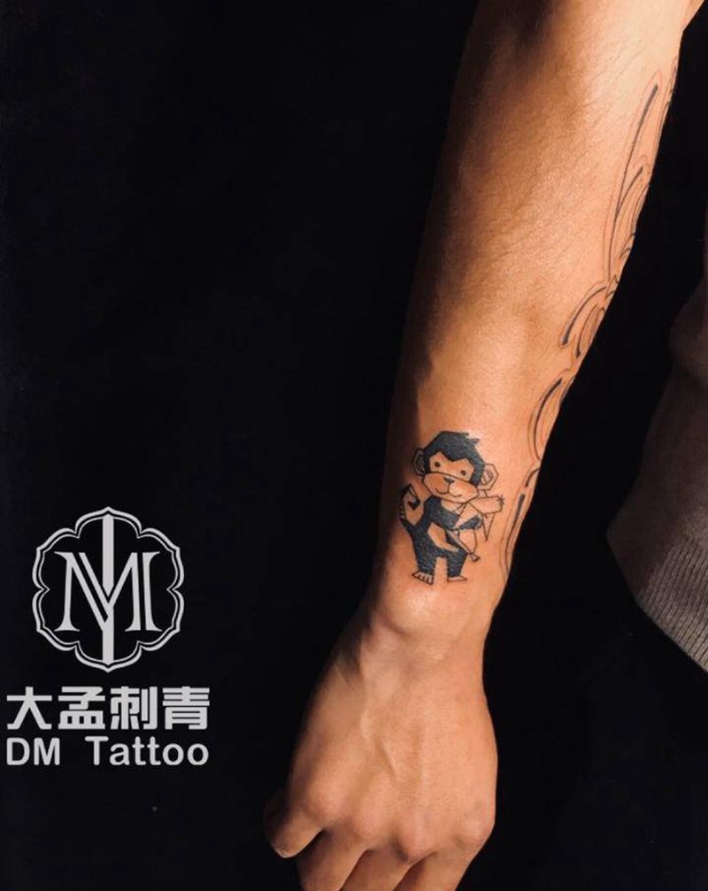 猴子纹身图片_手臂几何纹身图案