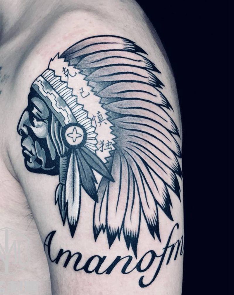印第安人纹身图片_手臂Old School纹身图案