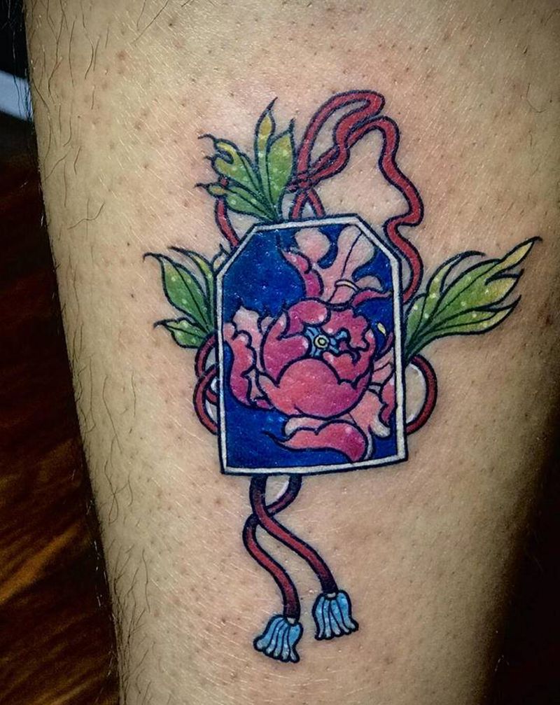 牡丹纹身图片_腿部Old School纹身图案