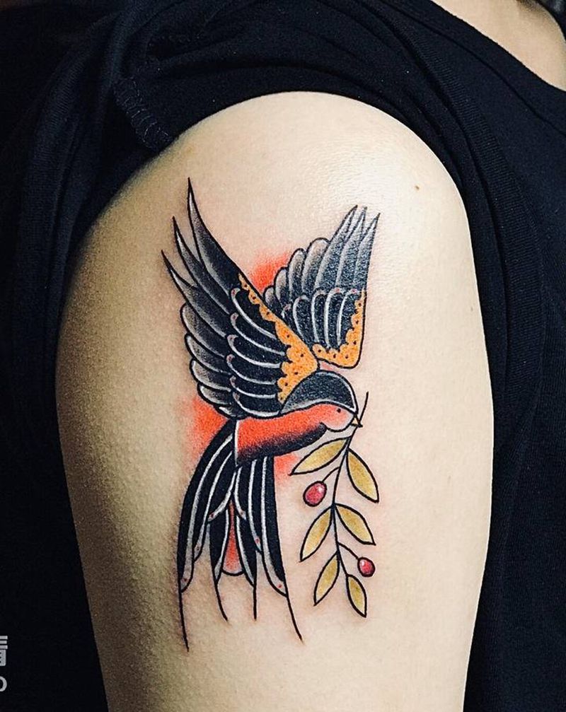 燕子纹身图片_手臂Old School纹身图案