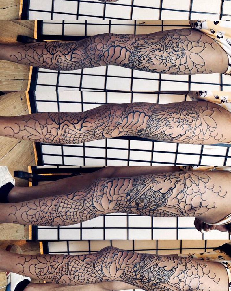 老传统花腿龙纹身图片_腿部老传统纹身图案