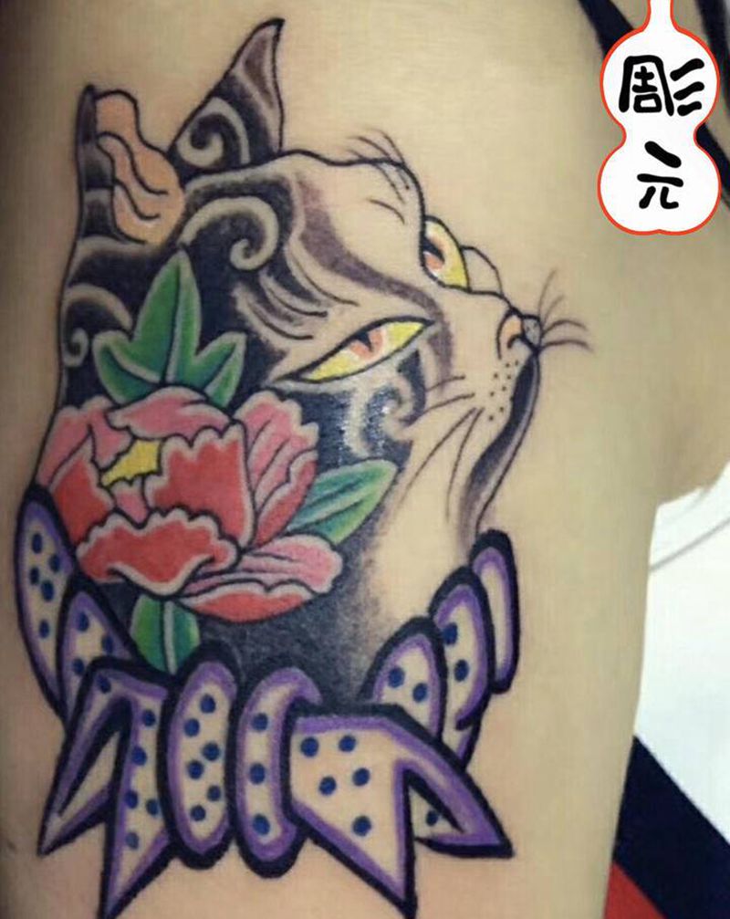 猫纹身图片_老传统纹身图案