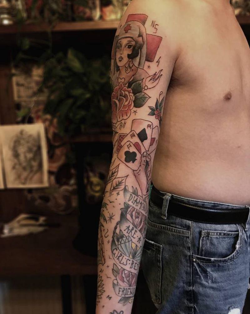 old school花臂纹身图片_手臂手部Old SchoolNew Schoolold school花臂老欧美人物蜘蛛网纹身图案