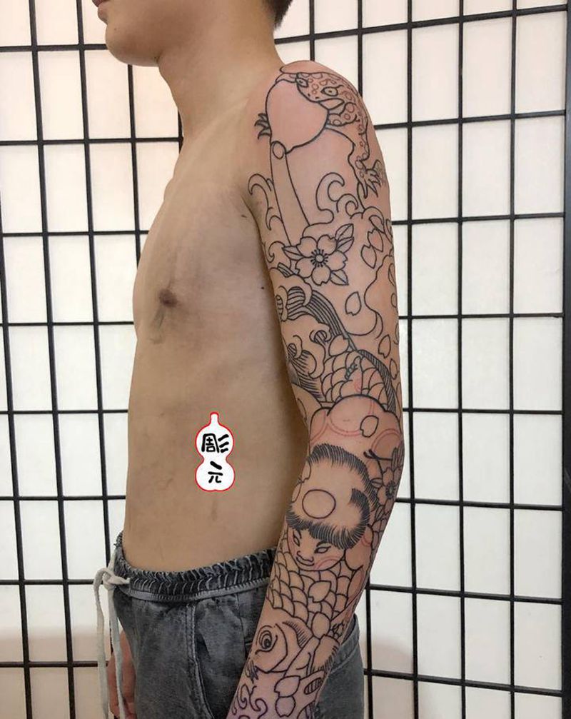 日式 老传统花臂纹身图片_手臂老传统纹身图案