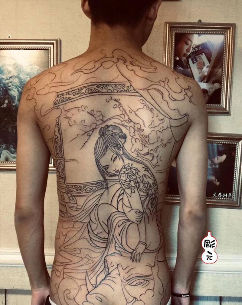 艺妓纹身图片_新传统纹身图案